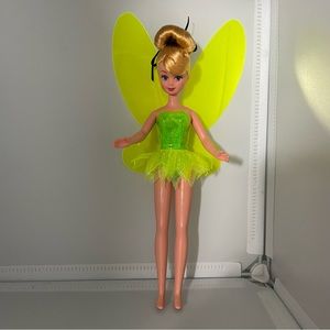 Tinker Bell Disney’s Doll 11 inches Tall Neon Green Wings and Costume Gentle Use